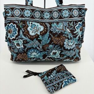 Tote Bag VERA BRADLEY Java Blue Shoulder Purse Brown Blue with Coin Pouch